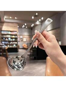 1pc/2pcs Premium Stainless Steel Large Spoon, Ladle, Textured Tabletop Mallet Hotpot Durable Soup Spoon, Spoon & Ladle, Suitable For Kitchen, Dining Room, Bedroom, Hotel