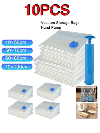 10 Stücke Vakuum Transparent Hochwertige Kompression Aufbewahrungstasche, geeignet für Reiseutensilien, Kleidung, Bettwäsche, Decken, einfach zu tragende Aufbewahrungstasche, mit Luftpumpen-Kompressionsset, ohne Strom. Dekorationen Dekor Festdekoration Raumdekoration Heimdekoration Schlafzimmerdekoration Kleider Hosen Schuhe Jeans Stiefel Rock