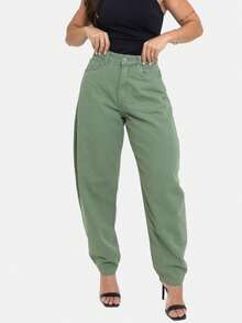 Jeans Color Beige Cream Green Colorful Of The Moment Carrot Baggy New Modern Barrel Ballon - màu xanh lá - Xem 1