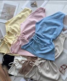 Elegant  Tie-Up Sleeveless Tank Top - Màu vàng - Xem 2