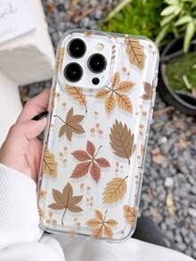 Autumn 1pc INS Style Maple Leaf Pattern Transparent Air Cushion Soft Phone Case, Anti-Slip Full Coverage Phone Case Compatible With IPhone 11/12/13/14/15 Pro Max - Multicolor - View 3
