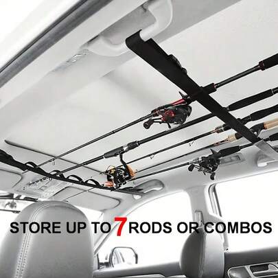 2pcs Adjustable Lightweight Aluminum Fishing Rod Holder Rack, Can Hold 7 Rods, Quick Installation Without Drilling, Ceiling Mount Storage Rack With Non-Slip Hook And Loop Straps, Secure Grip, Space-Saving Design, Suitable For SUV, Truck, Van, RV, Small Truck For Outdoor Fishing Trips