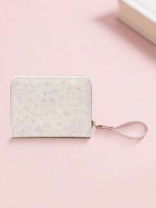 New Korean Style Folding Buckle Short Women's Wallet, Japanese Cute Cat Cartoon Integrated Card Holder, Student Bag, Zipper Coin Purse Wallet - Hoa hồng hồng - Xem 3