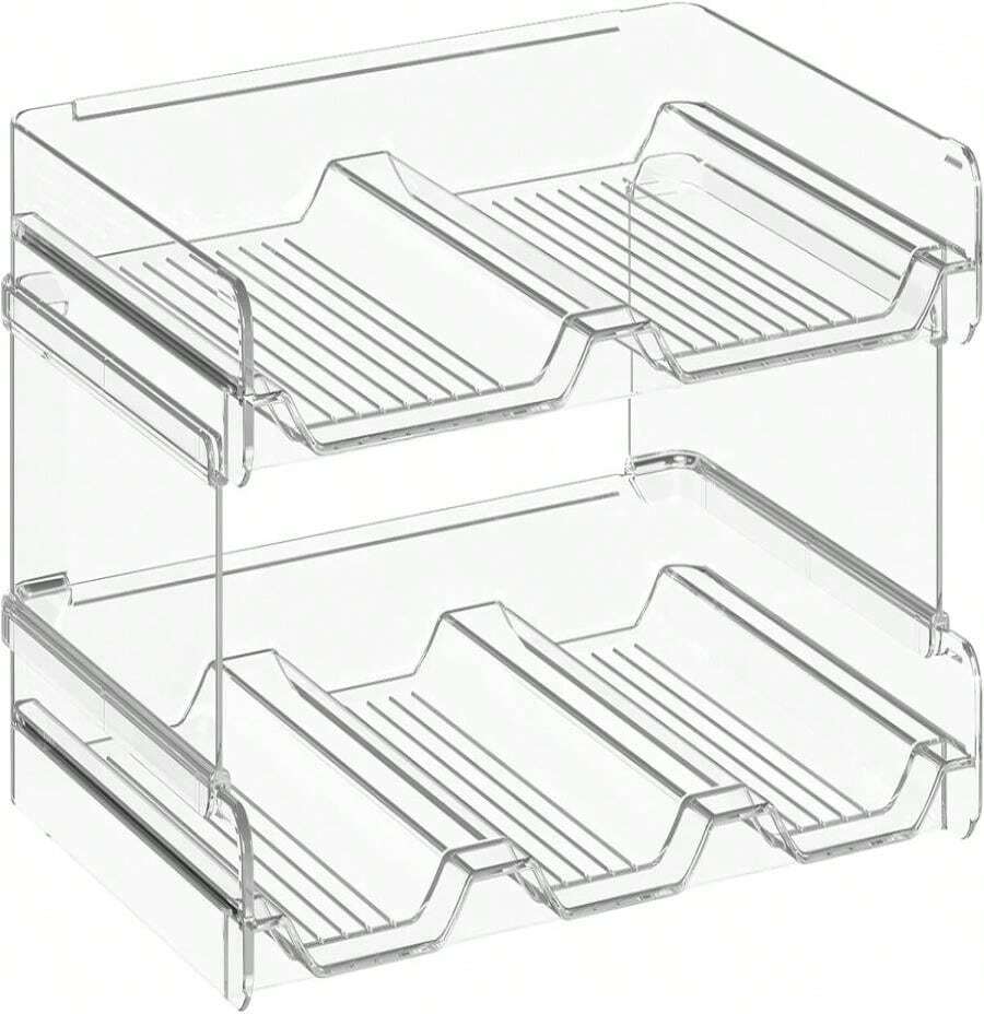 Lifewit Stackable Water Bottle Organizer For Cabinet, Kitchen Pantry Organization And Storage, Plastic Fridge Wine Racks, Tumbler Travel Cup Holder, 2Pack, Hold 6 Bottles