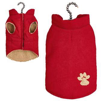 1 Stück rote Pfotendruck Cord Stickerei Haustier Jacke, warmer Mantel für Katzen/kleine Hunde, geeignet für Herbst/Winter, Chinesisches Neujahrrot