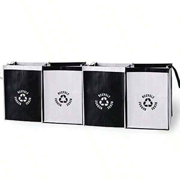 Reusable Recycling Bags For Kitchen & Home - High-Quality Trash Sorting Organizer With Double-Stitched Handles, Foldable Design For Indoor/Outdoor Use, Indoor Waste Sorting, Recycling Bin Design, Sturdy Handle Straps .4set