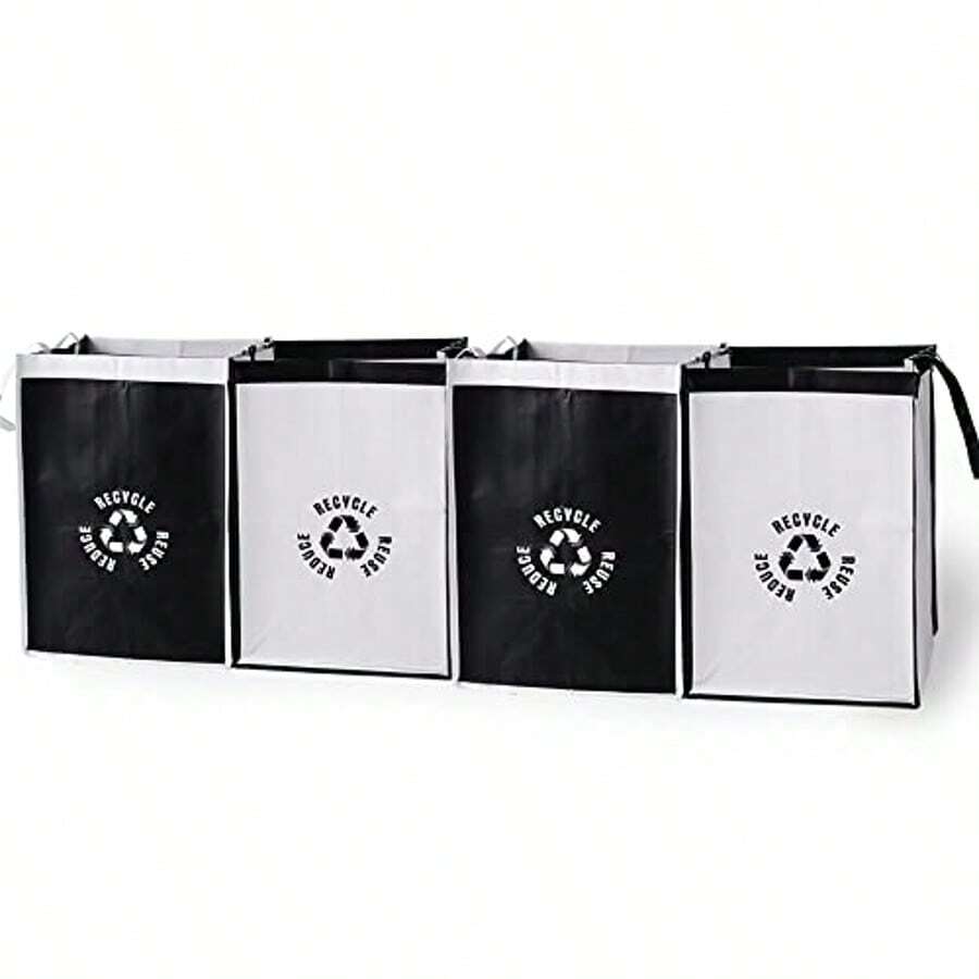 Reusable Recycling Bags For Kitchen & Home - High-Quality Trash Sorting Organizer With Double-Stitched Handles, Foldable Design For Indoor/Outdoor Use, Indoor Waste Sorting, Recycling Bin Design, Sturdy Handle Straps .4set