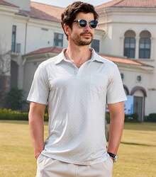 Mens Golf Shirt Short Sleeve Dry Fit Print Moisture Wicking Performance Patterns Collared Polo Shirt With Pocket-2025 - Màu Xám nhạt - Xem 6