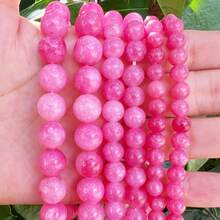 天然粉红玉珠 6 毫米 8 毫米 10 毫米圆形隔珠，适用于珠宝制作，散珠适用于手链项链 DIY，15 英寸串 - 粉色 - 查看 4