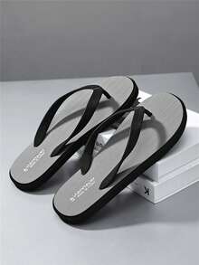 Men's Comfortable, Lightweight, Personalized Slippers, Beach Flip Flops, Non-Slip Sandals, Summer - Grey - View 3