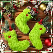 3pcs/1pc Green Christmas Green Hair Christmas Stocking Hanging Ornament, Whimsical Gree Christmas Tree Decoration For Holiday Party, Vibrant Polyester Hanging Decor For Indoor And Outdoor Use - Multicolor - View 3