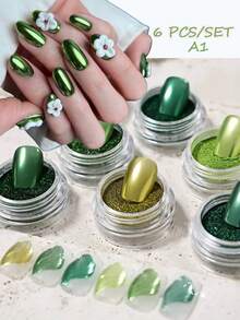 1/6 片金色高光金属钛粉美甲魔镜粉镜面金银色钛粉电镀金属闪光粉，Y2k 指甲，圣诞指甲，法式尖头指甲，万圣节指甲，绿色指甲，金色美甲 - 彩色 - 查看 20