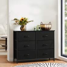 OLIXIS 6 Drawers Storage Organizers Units, Closet Organizers And Storage For Clothes, Fabric Storage Drawer TV Stand For Living Room, Chest Of Dresser In 38.2"D X 13.8"W X 30"H, Grey - Black - View 2