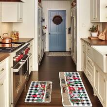 Covorașe de Crăciun 1/2 buc, covorașe de bucătărie cu model clasic colorat de brad de Crăciun și pitici de Crăciun, potrivite pentru băi, bucătării și spălătorii, covorașe de bucătărie de zi cu zi, materiale de înaltă calitate, articole de sărbători sezoniere, articole esențiale pentru sărbători