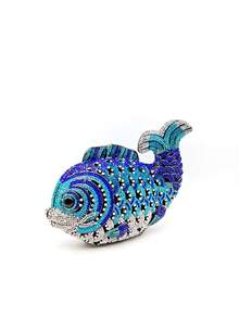 Elegant Crystal Evening Clutch, Rhinestone Party Purse, Super Mini Size Diamond Bag,Mini Fish Clutch Purses Sparkling Handbags,Best Gifts With Box - Blue - View 6