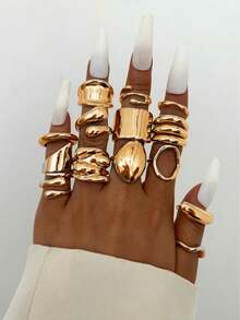 Bộ 14 chiếc nhẫn hở kiểu Punk, hình học trơn, trang sức hip hop bạc nặng, bất đối xứng, phóng khoáng dành cho nữ. - Kiểu 2 - Xem 7