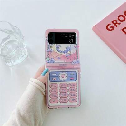 Sött flickigt rosa telefonskal i vikbart format för Samsung Galaxy Z Flip3 5G/Galaxy Z Flip 4 5G/Galaxy Z Flip 5 5G/Galaxy Z Flip 6 5G/Galaxy Z Flip 7 5G, drömlikt tecknat ultratunt hårt skal, för kvinnor