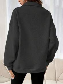 New  Zipper Side Pocket Pullover Casual Long-Sleeved Round-Neck Fall-Winter Style Date And Commuting Warm-Up Hoodie - Black - View 2