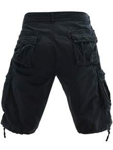 Plus-Size Men's Solid-Color Pure Cotton Fashionable Casual Campus College Style American High Street Outdoor Mountain Tactical Style Workwear Shorts - 黑色 - 查看 4
