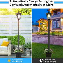 67" Solar Post Light Outdoor - Waterproof Vintage Pole Lamp For Garden, Path, Driveway & Yard - Black - View 7
