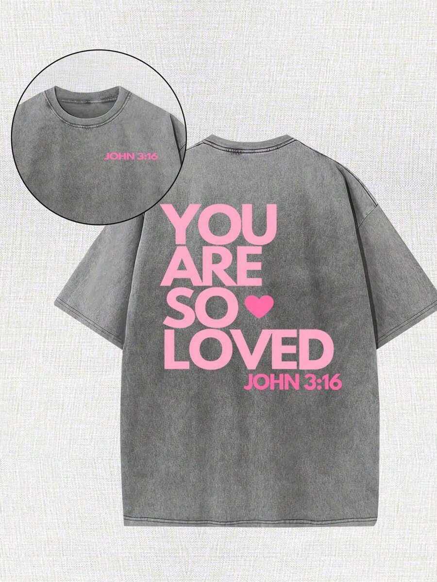 2026 Summer TopsYou Are A Love Printed Retro Washed T-Shirt, 230G Retro Street Style. Simple And Versatile, Pure Cotton Is Of High Quality, Novel And Fashionable, And It Is A Must-Have Fashion T-Shirt For Spring And Summer.Loose And Comfortableshirt - 灰色 - 查看 1