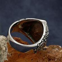 1 pieza Anillo de acero inoxidable, diseño de moda y único, regalo adecuado para amigos, colegas, padres, novio/novia - Plateado - Ver 4