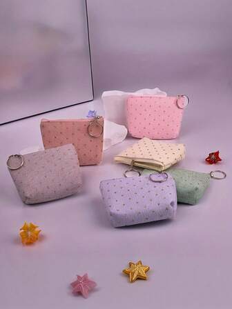 Porte-monnaie pour femme 6/12 pièces Pochette en velours côtelé à pois avec porte-clés - Porte-monnaie zippé coloré, portefeuille portable, accessoire essentiel élégant pour tous les jours, cadeau chic et compact pour les fêtes, les soirées et les mariages, faveurs de fête, accessoires de mariage, style décontracté, fermeture éclair, petit portefeuille, accessoire, lavable à la main, mini portefeuille, pour les amateurs de mode (couleur aléatoire)