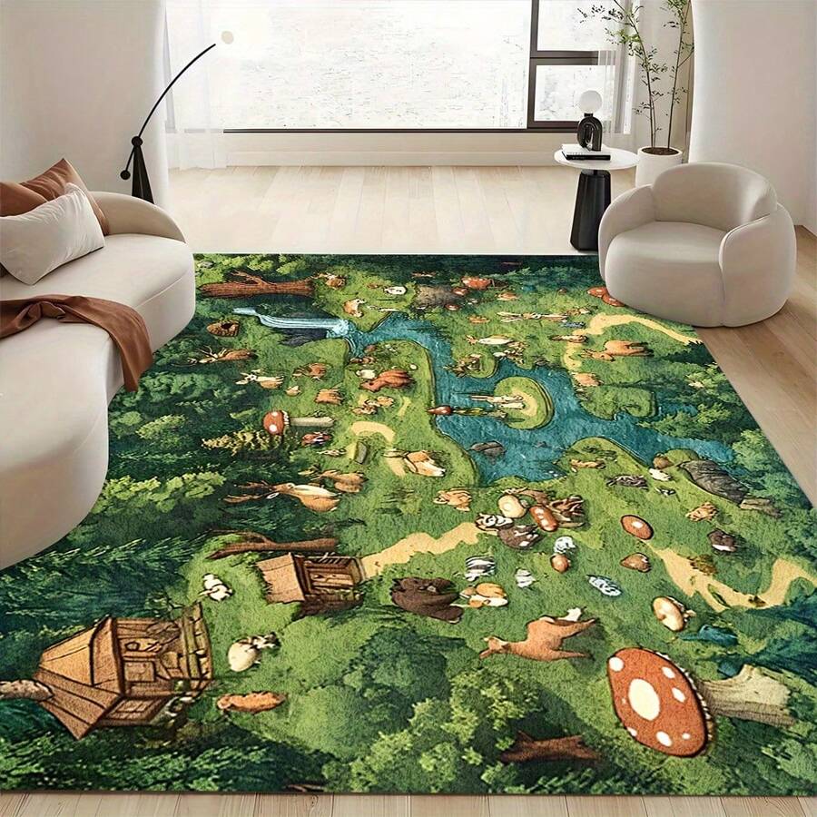 1 Piece 850gsm Soft Thick Lightweight Carpet - Forest Animal Pattern, INS Style, Machine Washable Non-Slip Durable Polyester Fiber Backing, Large Size Up To 2.16 Square Meters, Suitable For Bedroom, Living Room, Holiday Decoration, Bedroom Area Rug - Multicolor - View 1