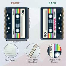 1 pieza Cuaderno de espiral con diseño de cinta de casete vintage - 5.5x8.3 pulgadas, 50 páginas doble cara, portada con arte retro musical, encuadernación de espiral, adecuado para amantes de la música, suministros de oficina y notas de estudio, papel de alta calidad, cubierta resistente, diario profesional creativo
