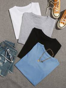 Paquete de 4 Playeras Básicas de Mujer Casuales de Cuello Redondo y Mangas Cortas - Multicolor - Ver 1