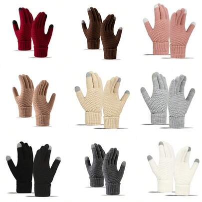 1 Pair Fashionable Versatile Multi-Color Outdoor Gloves, Unisex Warm Thick Knitted Touchscreen Gloves For Outdoor Sports Cycling, Winter Adult