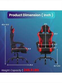Ergonomic Racing Style Gaming Chair | Computer Desk Chair With Adjustable Lumbar Support | Breathable, Reclinable Design For Long Gaming/Work Hours - 紅色 - 查看 7