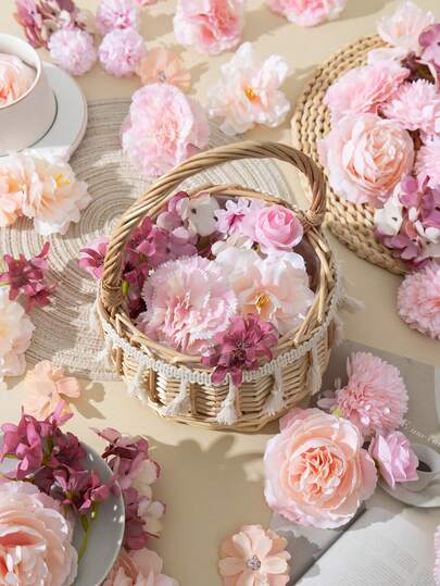 MEHELANY 24 st blandade konstgjorda rosa blomhuvuden, inklusive konstgjorda pionblommor, falska rosor, lämpliga för bröllop, vår, alla hjärtans dag, mors dag, gör-det-själv-kransdekoration, nyårsdekoration, presenter, brudtärnebuketter, boutonniere-dekoration, bruddusch, hemfestdekoration, vardagsrum, matbord, tårtdekoration