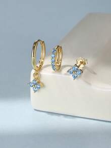 EleRunis 3pcs S925 Sterling Silver Opal Flower Hoop Earrings Creative Classic Tiny Cartilage Earrings Cubic Zirconia Earrings For Women Wedding Party Wedding Engagement Party Gift