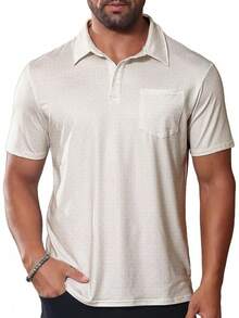 Mens Golf Shirt Short Sleeve Dry Fit Print Moisture Wicking Performance Patterns Collared Polo Shirt With Pocket-2025 - Màu Khaki - Xem 1
