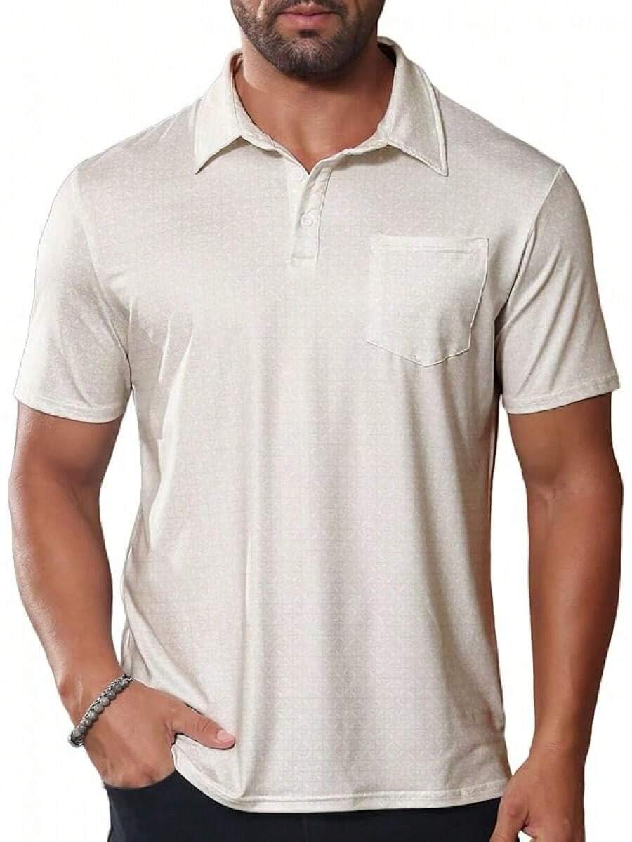 Mens Golf Shirt Short Sleeve Dry Fit Print Moisture Wicking Performance Patterns Collared Polo Shirt With Pocket-2025 - Màu Khaki - Xem 1