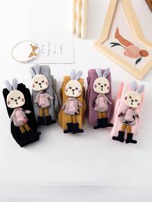 1pc Baby Tights, Spring/Autumn, Girls' Cute Rabbit & Carrot Print Stirrup Leggings, Toddler Bodysuits - Multicolor - View 9