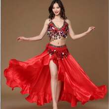 女士肚皮舞服装，夏季新款练习服，演出服，女士套装，舞蹈服，胸衣上装+腰链+开衩裙 - 彩色 - 查看 14