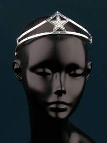 1 pieza Corona de aleación con estrella de cinco puntas al estilo europeo y americano, disponible en varios colores, para fiesta de cumpleaños de niñas, decoración de boda, fiesta de disfraces de Halloween, coronas, tiaras, guirnaldas para el cabello, diademas, accesorios para el cabello, novia, accesorios para el cabello para mujeres - A332-D10 - Ver 5