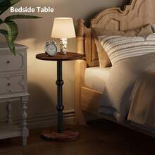 Drink Table, Small Round Side Table For Small Spaces, Modern Accent Round End Tables With Metal Leg, Thickened Wood Pedestal Coffee Tables For Living Room, Bedroom, Narrow Corners,Sofa Couch - Brown - View 6