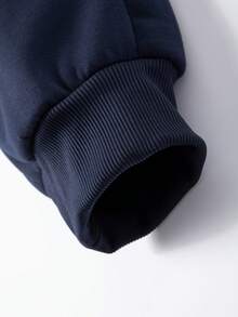 Men's Paris Print Hoodie And Sweatpants Set - Autumn And Winter Multi Color Casual Sportswear - 藏蓝色 - 查看 3