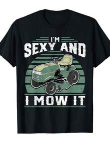 Funny Lawn Mower Dad T-Shirt - "I'm Sexy And Can Mow Grass" Graphic Short Sleeve Shirt - Men's Black Crew Neck Top - Lightweight Casual Gardening Outfit - Birthday/Father's Day Gift Recommendation - Machine Washable - màu đen - Xem 1