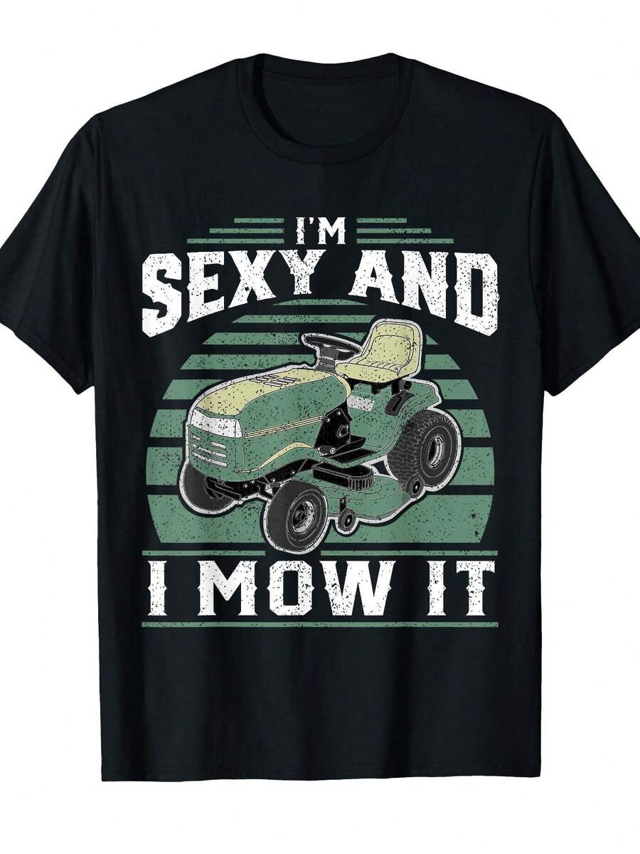 Funny Lawn Mower Dad T-Shirt - "I'm Sexy And Can Mow Grass" Graphic Short Sleeve Shirt - Men's Black Crew Neck Top - Lightweight Casual Gardening Outfit - Birthday/Father's Day Gift Recommendation - Machine Washable - màu đen - Xem 1