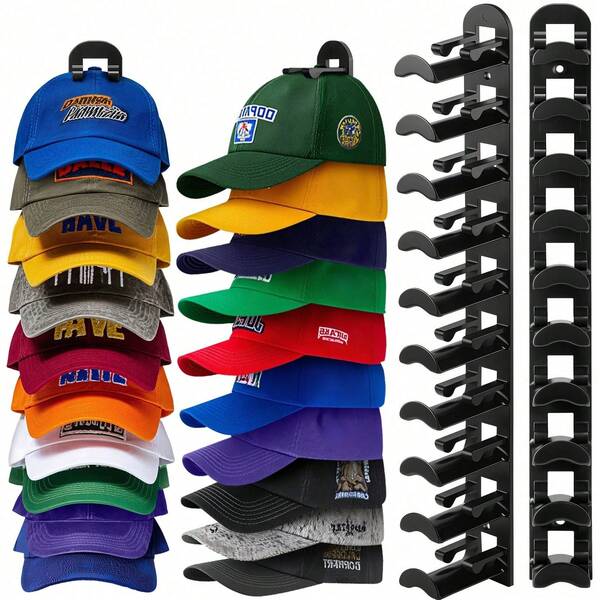 2 Pcs Baseball Cap Storage Rack,Multi Layer Hat Organizer Holder,Strong Adhesive Wall, Practical,Easy To Install,Hold Up To 20 Hats, Space 90%Saving,Suitable For Wardrobe Doors And Bedrooms,The Perfect Gift For Colleagues, Friends, And Family(Black)
