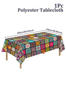 1pc BOHO Polyester Tablecloth, Colorful Bohemian Pattern Table Runner, Holiday Birthday Party Decoration Table Cover, Coffee Table Dining Table Cabinet Bar Decoration Table Set, Kitchen Dining Room Decoration Table Skirt, Four Seasons Everyday Home Decoration Table Runner, Indoor Outdoor Party Dining Picnic Table Cloth, Washable Tablecloth