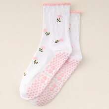 Women's Yoga Socks, Non-Slip Pilates Socks, Soft & Comfortable Moisture-Wicking Durable Socks With Minimalist Floral Pattern, Suitable For All Seasons