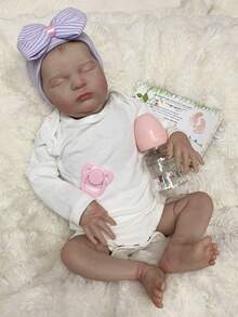 18 英寸熟睡劳拉重生婴儿 3D 彩绘皮肤柔软乙烯基肢体布质身体，逼真娃娃新生儿活体玩具公主宝宝像真实熟睡女孩 - 彩色 - 查看 13