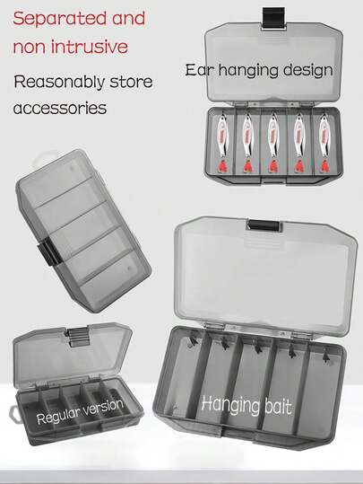 5-komorowe pudełko na przynęty wędkarskie, pudełko do przechowywania sprzętu wędkarskiego z wiszącymi haczykami na haczyki, przynęty i przynęty