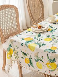 1pc Spring/Summer Pastoral Fresh Lemon Watercolor Floral Tablecloth, Rectangular, Woven Polyester Material With 3D Bamboo Texture, Durable And Easy To Clean, Bright And Vibrant Home Dining Table Decor, Elegant Natural Style Design, Easy Maintenance - Multicolor - View 12