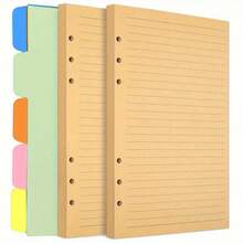 1包A5尺寸带横线的活页内芯纸，6孔活页本内芯，适用于预算日记，浅棕色带分隔线的横线纸，6孔活页笔记本内芯纸，45张/90页